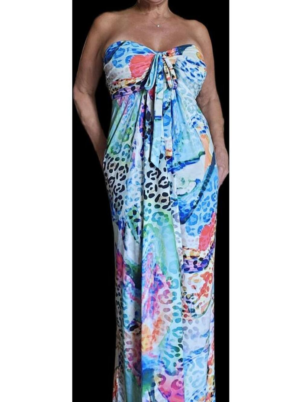 Venus Colorful Abstract Animal Print Halter Maxi Dress Size L EUC